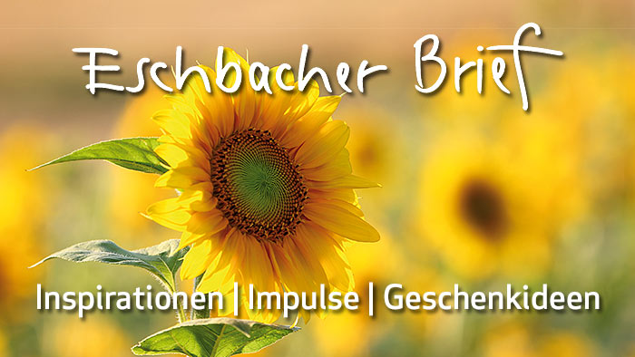 Eschbacher Brief - Inspirationen, Impulse, Geschenkideen - im Hintergrund ein Sonnenblumenfeld